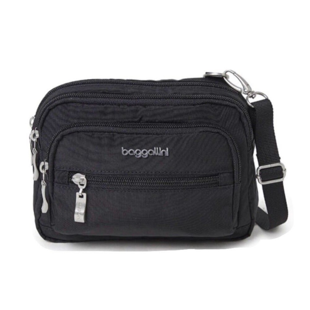 NEW Baggalini Womens Legacy Triple Zip Bag Convertible Crossbody Belt Bag Black